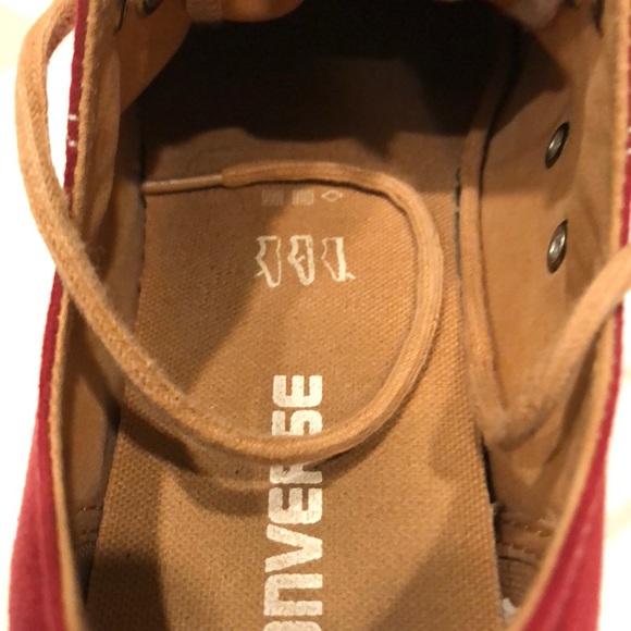 Red suede, light brown laces converse shoes - Picture 7 of 8